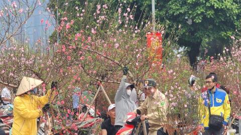 Hoa đào bung nở, tiểu thương thấp thỏm chờ khách
