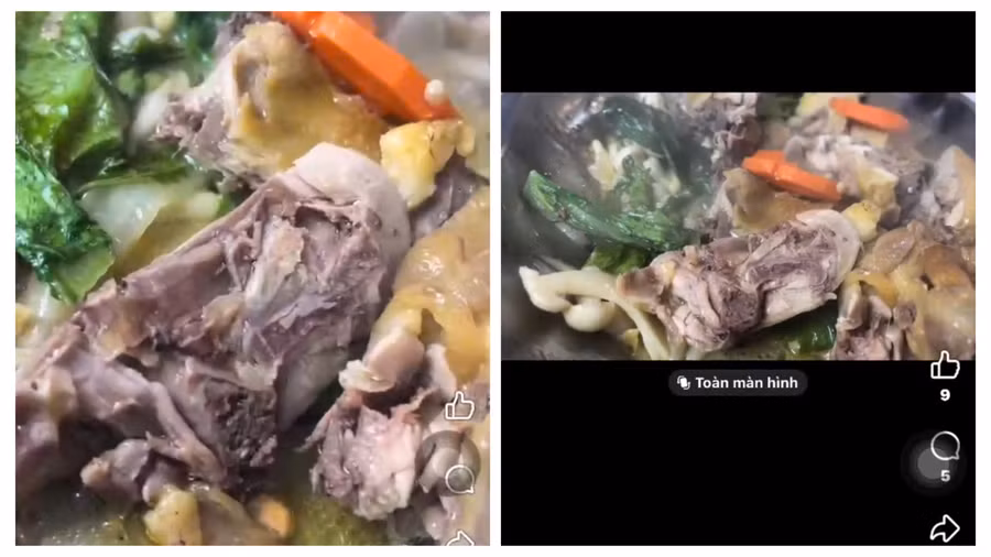 Món gà nghi có dòi được khách quay lại. (Ảnh cắt từ clip)
