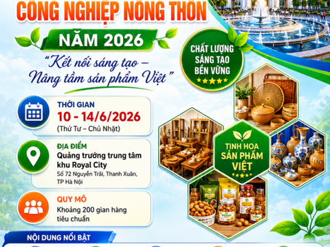 Hơn 300 gian hàng tham gia Hội chợ Triển lãm sản phẩm công nghiệp nông thôn năm 2026